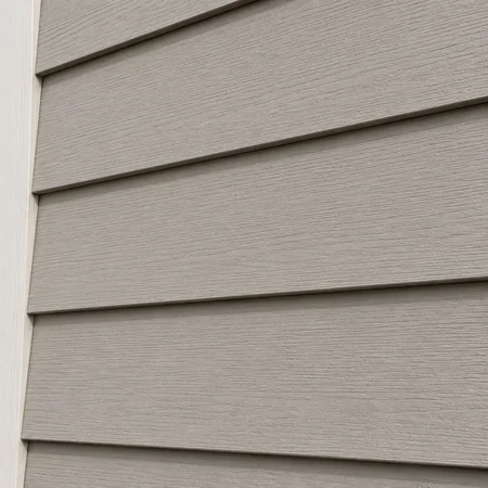 Close-up photograph of siding on a house